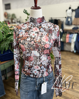 Long Sleeve Floral Mesh Top