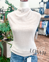Beige Ribbed Sleeveless Top