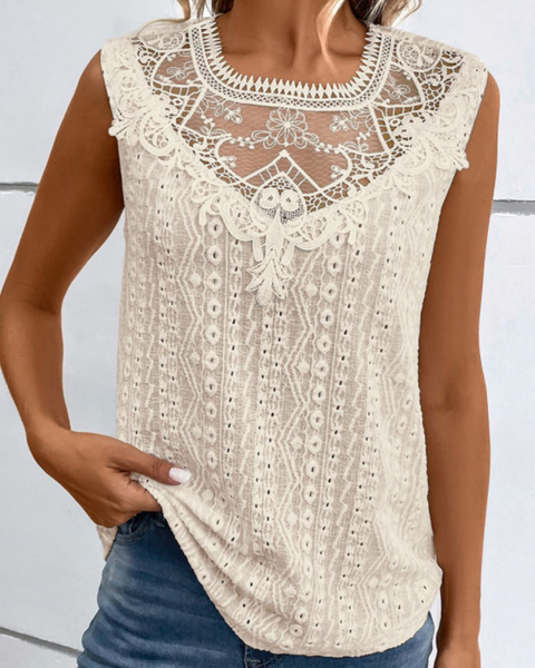 Lace Accented Sleeveless Top