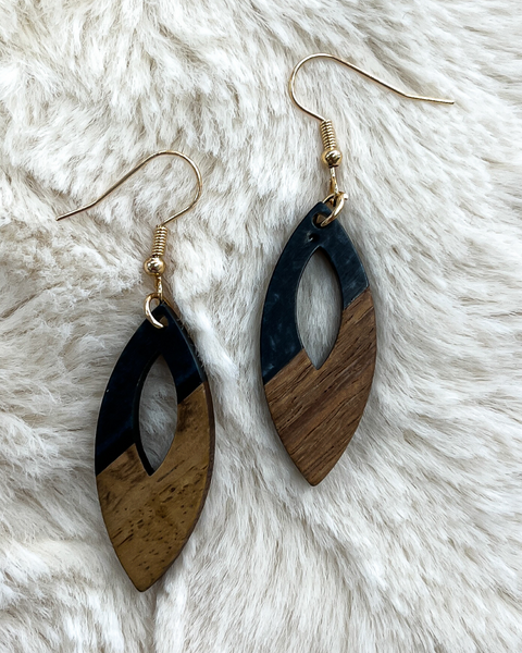 Black & Wood Drop Earrings