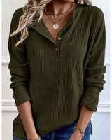 Moss Ribbed Henley Long Sleeve