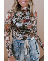 Long Sleeve Floral Mesh Top