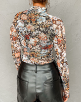 Long Sleeve Floral Mesh Top