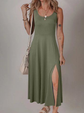 Sleeveless Scoop Neck Midi Dress - Multiple Color Options - Green / XL Sleeveless Scoop Neck Midi Dress - Multiple Color Options - Green / XL